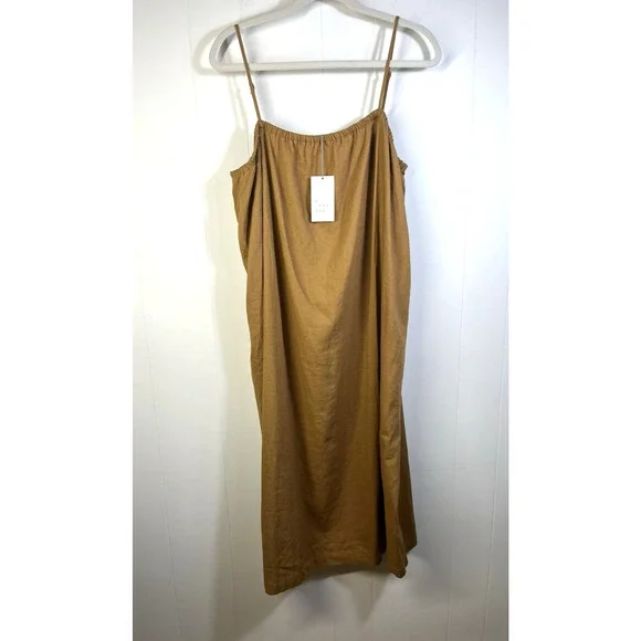 a new day | Dresses | A New Day Midi Dress Linen Blend Size Large Shift  Pockets Brown Beachy Boho New